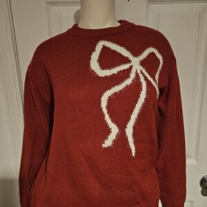H&M Red Sweater with White Bow Accent